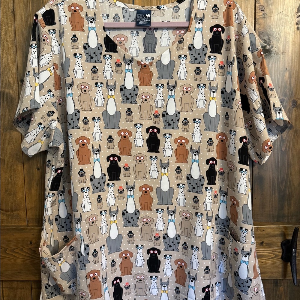 Dog print scrub top